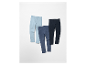 Ensemble de trois leggings pour enfants en bleu clair, bleu marine et noir.