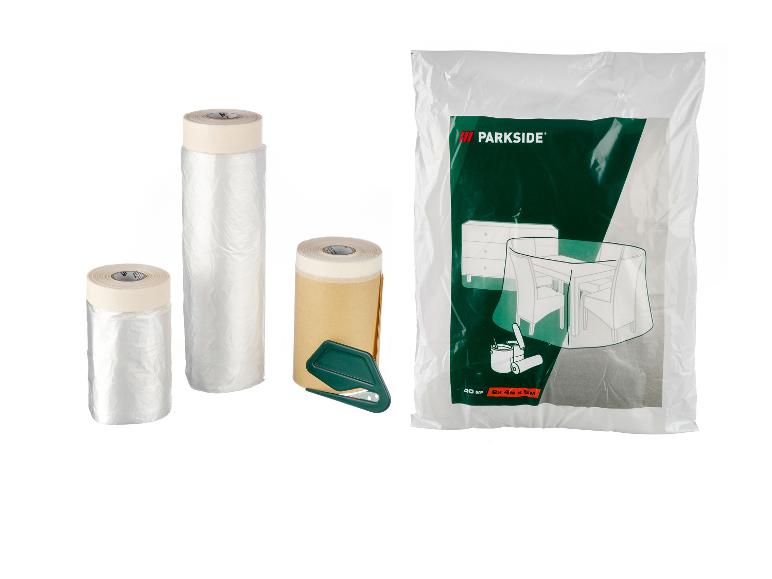 Kit de protection peinture PARKSIDE avec film, ruban adhésif et cutter.