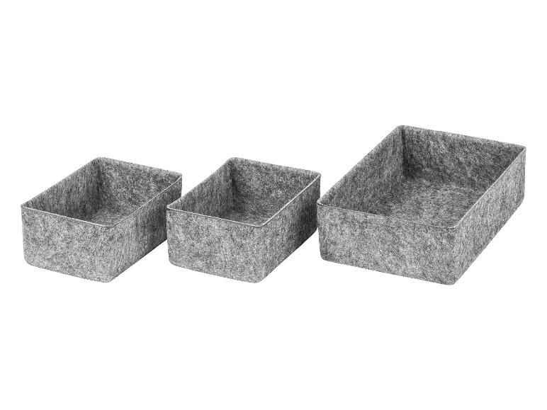 Trois paniers de rangement en feutre gris de différentes tailles