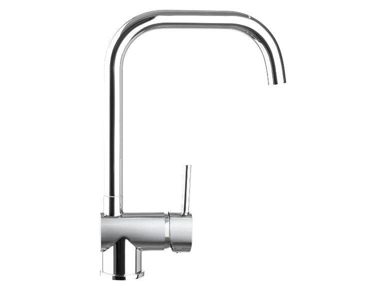 Robinet de cuisine moderne en acier inoxydable.