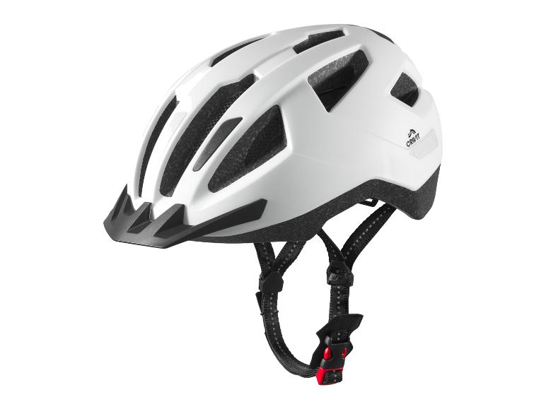 Casque de vélo blanc Crivit avec des sangles noires.