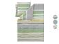 Parure de lit en coton rayée verte, grise et beige, avec oreiller assorti.