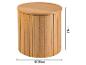 Table d'appoint ronde en bois clair avec lattes verticales, mesurant 37cm de haut et 39cm de diamètre.