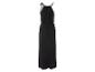 Robe longue noire, style halter, dos nu.