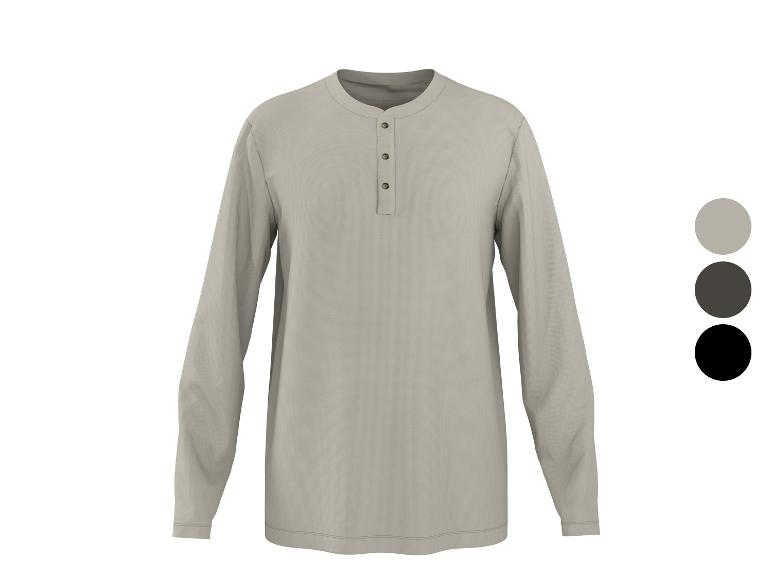 Chemise Henley à manches longues pour homme en gris clair avec trois options de couleur.