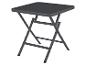 Petite table pliante grise avec plateau noir.