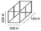 Dimensions de l'armature de la serre : hauteur 0,86 m, largeur 0,96 m, longueur 1,88 m.