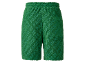 Short en tissu éponge vert avec motif texte répété.