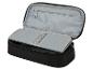 Trousse noire ouverte avec compartiments intérieurs gris et fermeture éclair