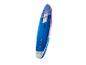 Paddleboard bleu et rouge avec l'inscription '320 cm x 84 cm x 15 cm'.