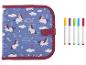 Carnet de dessin licorne avec marqueurs colorés.