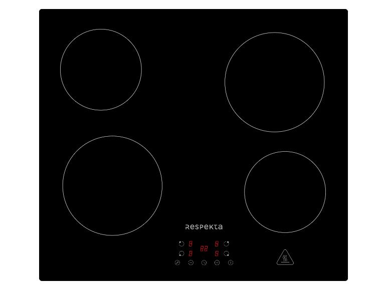 Table de cuisson vitrocéramique noire avec quatre zones de cuisson et commandes numériques