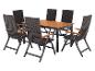Ensemble de mobilier de jardin en rotin et bois avec table et six chaises pliantes