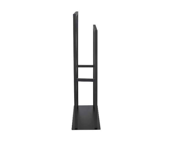 Support à bois en métal noir.