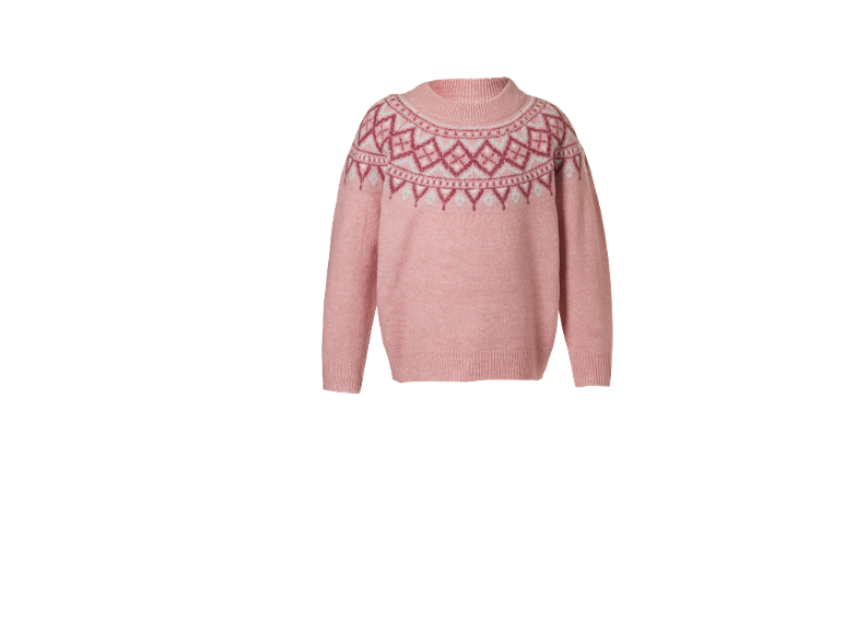 Pull en maille rose pour enfant avec motif jacquard au col