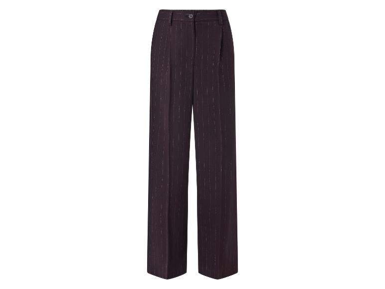 Pantalon noir femme à fines rayures et coupe large.