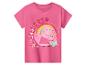 T-shirt rose à manches courtes pour enfants, avec un imprimé de deux cochons et le mot « SISTERS ».