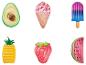 Flotteurs été : avocat, glace, popsicle, ananas, fraise, pastèque.