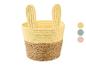 Panier de rangement en corde tressée jaune et paille avec oreilles de lapin.