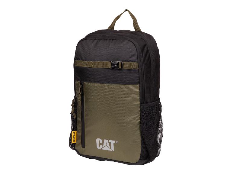 Sac à dos noir et vert olive avec une poche frontale zippée et des poches latérales en filet