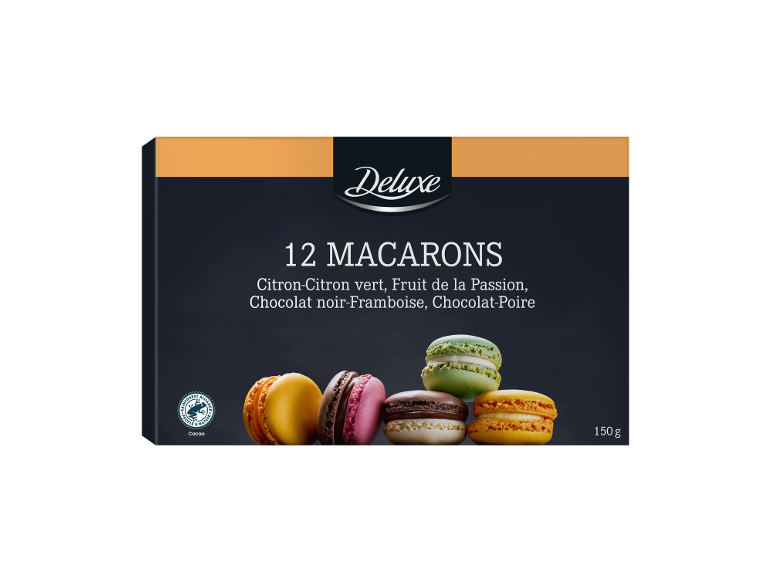 Boîte de 12 macarons aux saveurs variées, 150 g.