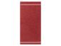 Une serviette rouge avec une bordure rose.