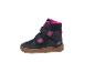 Bottes d'hiver enfant bleu marine avec accents roses et fermetures auto-agrippantes.
