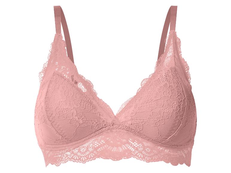 Soutien-gorge en dentelle rose pâle avec bretelles réglables.