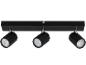 Spot sur rail noir avec trois projecteurs LED réglables