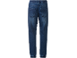 Jean femme avec taille élastique et chevilles resserrées, en bleu foncé