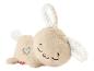 Lapin en peluche beige avec des oreilles blanches, un cœur brodé et un visage endormi.