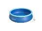 Piscine gonflable ronde bleue avec anneau supérieur turquoise et système de filtration.