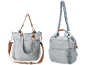 Deux sacs gris : un grand sac à main et un plus petit sac à dos.