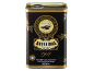 Boîte d'huile d'olive noire et dorée, avec l'inscription « 1927 » et un logo d'hirondelle.