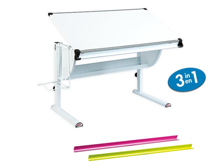 Une table à dessin blanche Luki avec un rouleau intégré et un design 3 en 1.