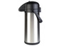 Une carafe isotherme en acier inoxydable avec un couvercle et une poignée noirs.