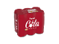Pack de six canettes de cola saveur cerise avec informations nutritionnelles et Nutri-score.