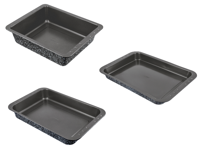 Trois plats de cuisson SILVERCREST® au design gris moucheté.