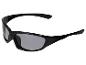 Lunettes de soleil de sport noires avec verres gris.