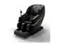 Fauteuil de massage noir avec des détails dorés et une commande tactile.
