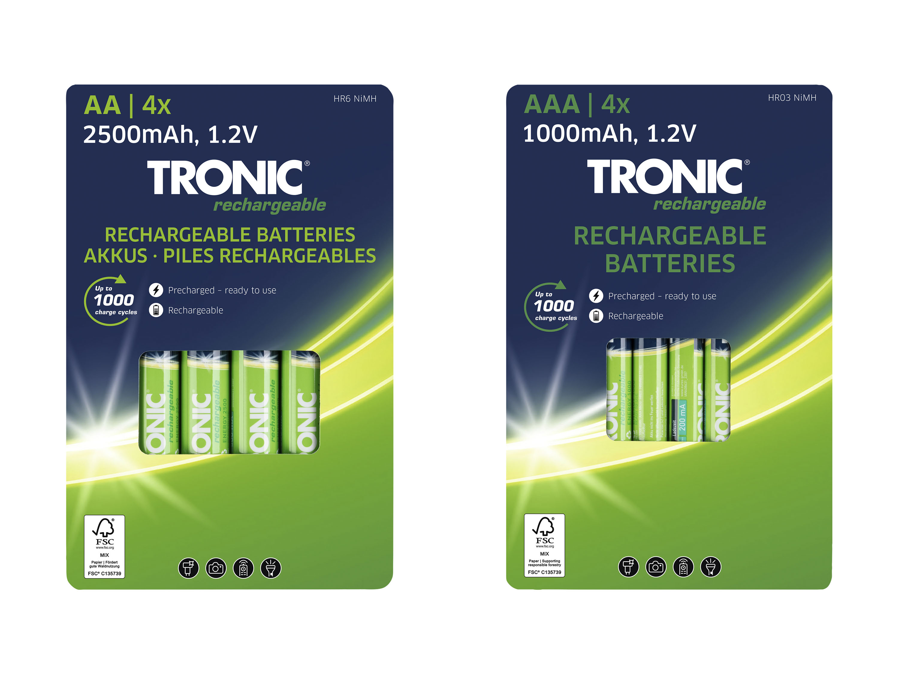 TRONIC® Piles rechargeables, AA ou AAA 1,2 V, 4 pièces