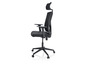Un fauteuil de bureau noir avec accoudoirs et un appuie-tête.