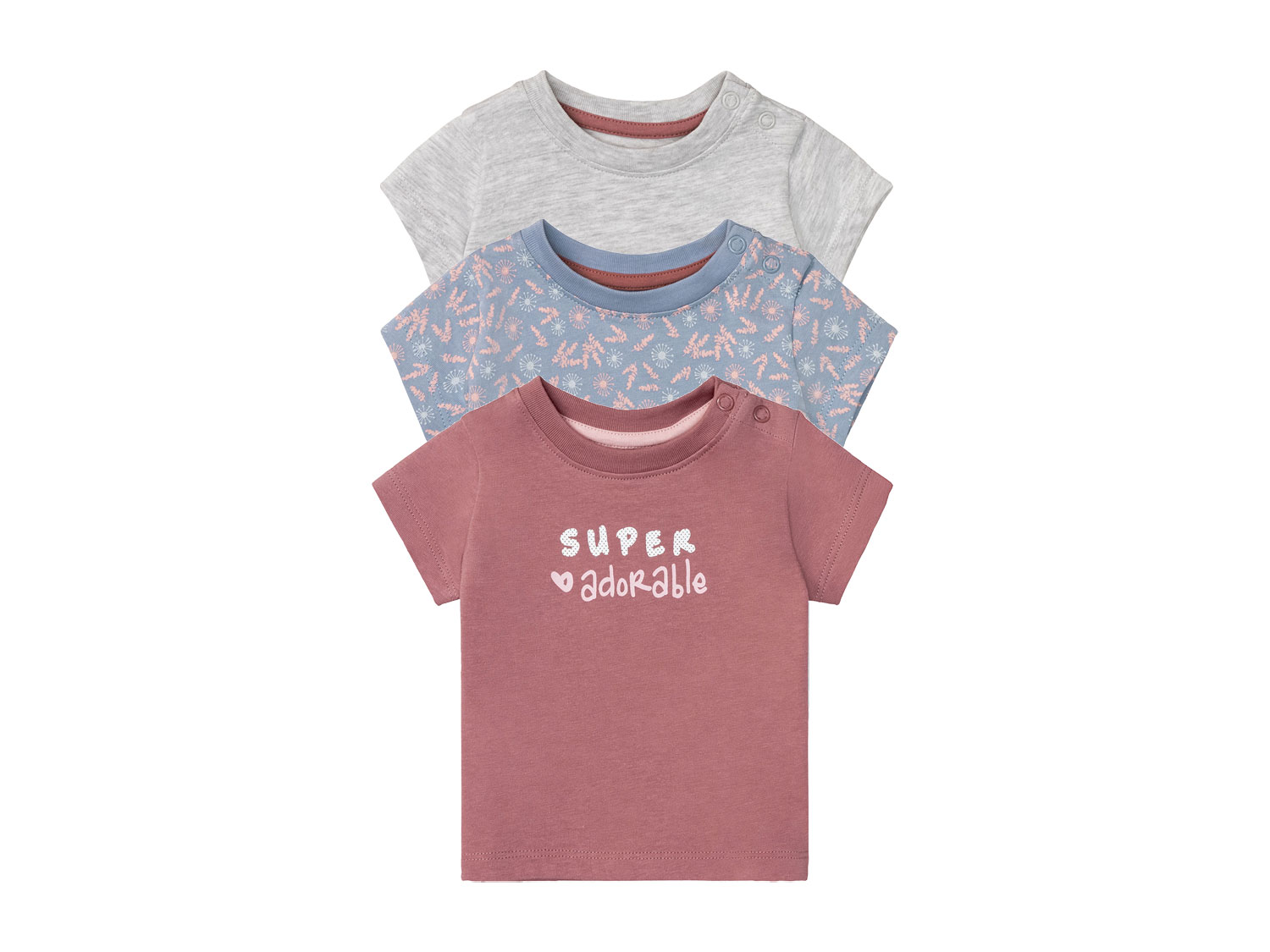 lupilu® Lot de 3 t-shirts bébé (rose/bleu/gris)