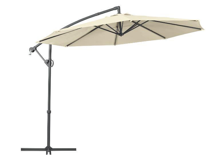 Parasol déporté beige avec mât latéral et cadre noir