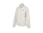 Veste polaire crème avec fermeture éclair et logo sur la poitrine.