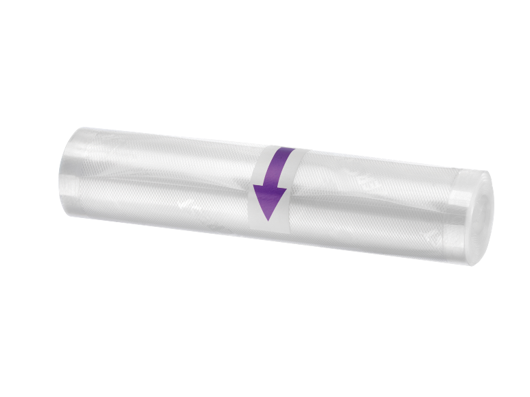 Rouleau de sacs sous vide transparents avec flèche violette
