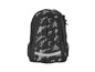 Un sac à dos noir avec un motif géométrique.