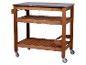 Chariot de cuisine en bois avec plateau en acier inoxydable.