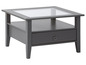 Table basse gris foncé avec plateau en verre et tiroir