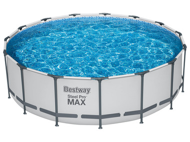 Bestway Kit de piscine complet Steel Pro MAX™ Frame Pool, avec pompe de filtration, Ø 457 x 122 cm, gris clair, ronde